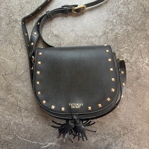 Victoria's Secret Black Pebbled Studded Crossbody with Tassel